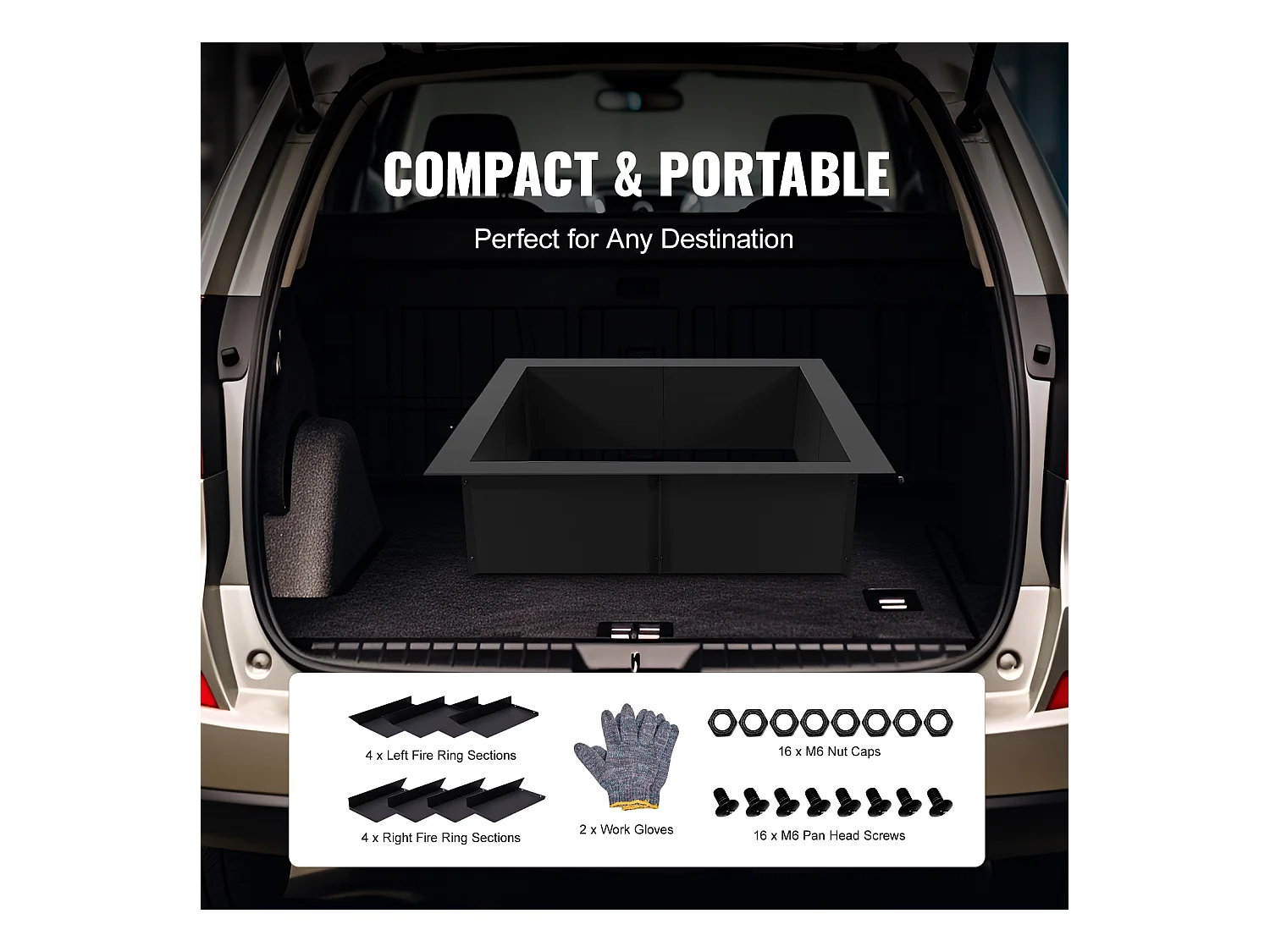 Brasero de Jardin, SucceBuy Anneau de Foyer Carré 106,7×106,7 cm en Acier Extérieur DIY Liner Firepit Anneau de Feu de Camp