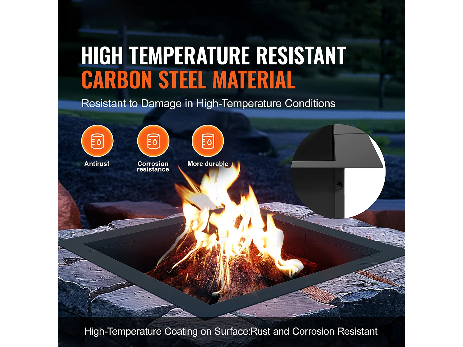Brasero de Jardin, SucceBuy Anneau de Foyer Carré 106,7×106,7 cm en Acier Extérieur DIY Liner Firepit Anneau de Feu de Camp
