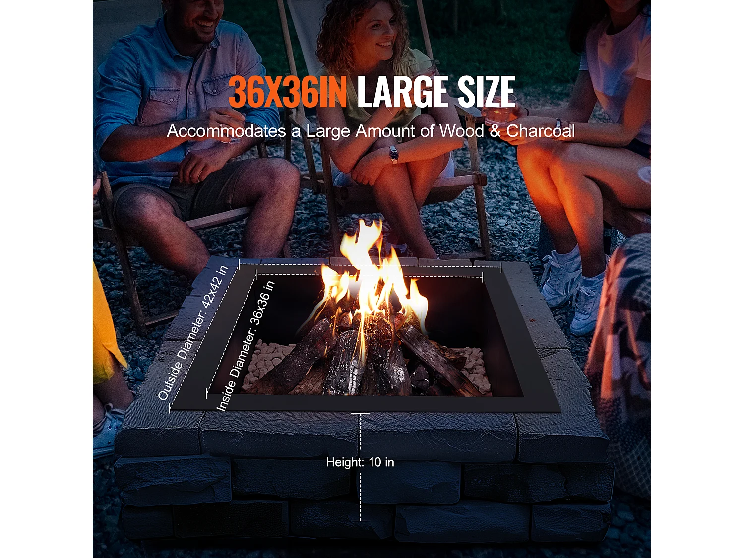 Brasero de Jardin, SucceBuy Anneau de Foyer Carré 106,7×106,7 cm en Acier Extérieur DIY Liner Firepit Anneau de Feu de Camp