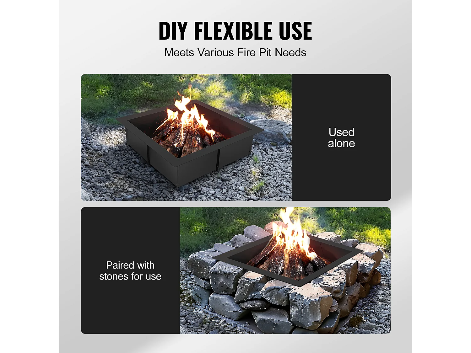 Brasero de Jardin, SucceBuy Anneau de Foyer Carré 106,7×106,7 cm en Acier Extérieur DIY Liner Firepit Anneau de Feu de Camp