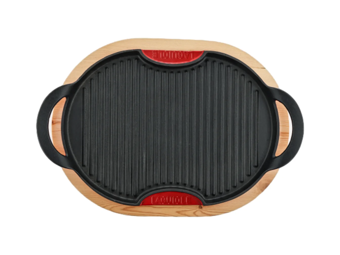Grill ovale en fonte rouge 36cm avec support en bois