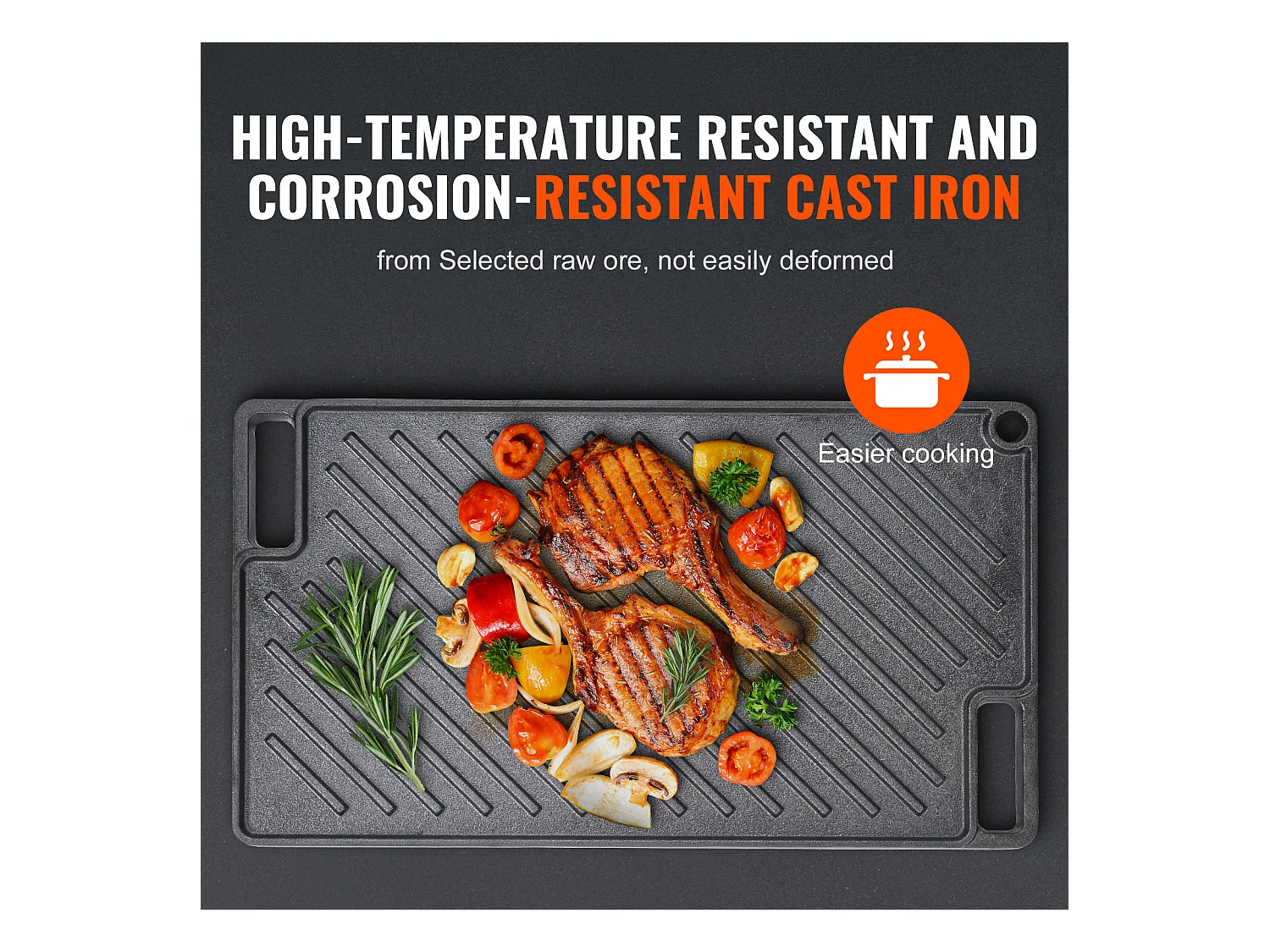 Barbecue Plaque SucceBuy, 25 x 42 cm, Grille de Cuisson Réversible en Fonte pour Cuisinière à Barbecue