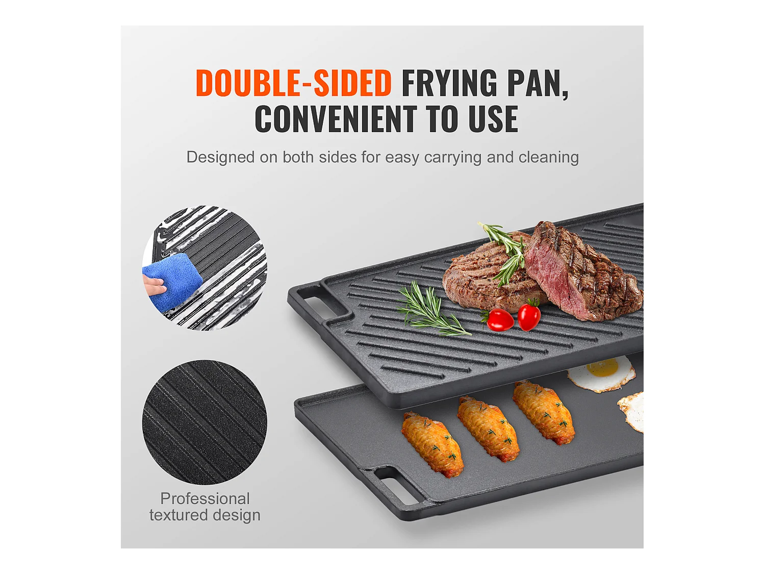 Barbecue Plaque SucceBuy, 25 x 42 cm, Grille de Cuisson Réversible en Fonte pour Cuisinière à Barbecue