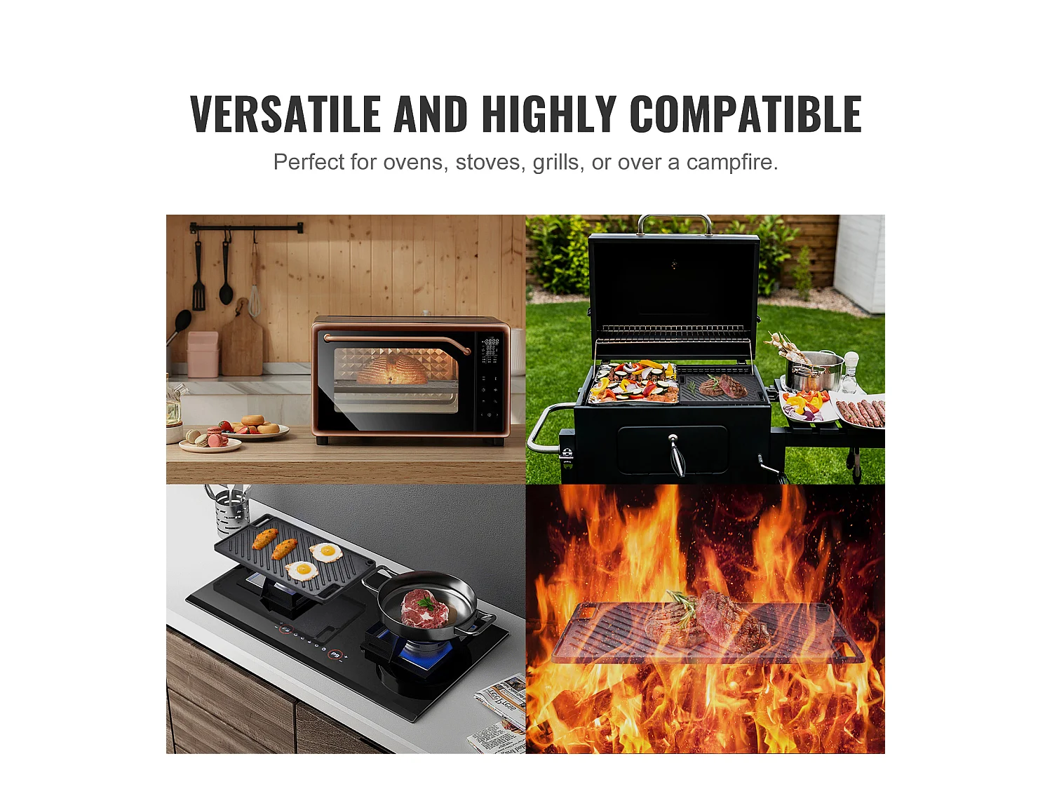 Barbecue Plaque SucceBuy, 25 x 42 cm, Grille de Cuisson Réversible en Fonte pour Cuisinière à Barbecue