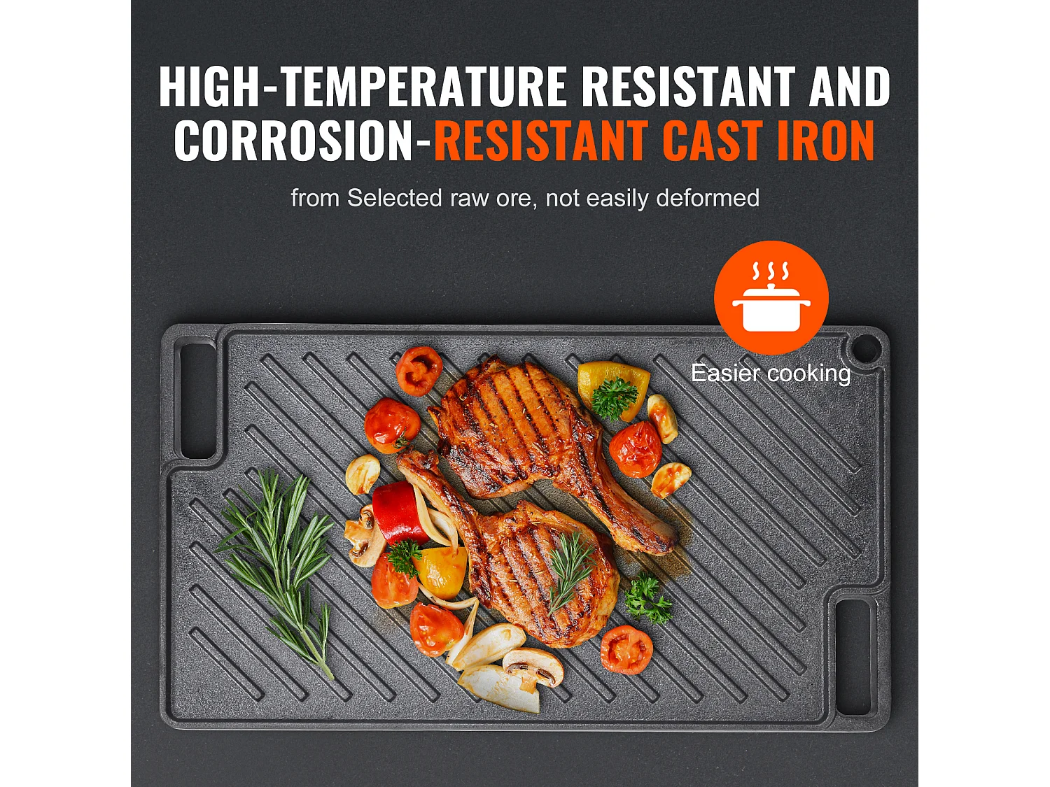 Barbecue Plaque SucceBuy, 25 x 42 cm, Grille de Cuisson Réversible en Fonte pour Cuisinière à Barbecue