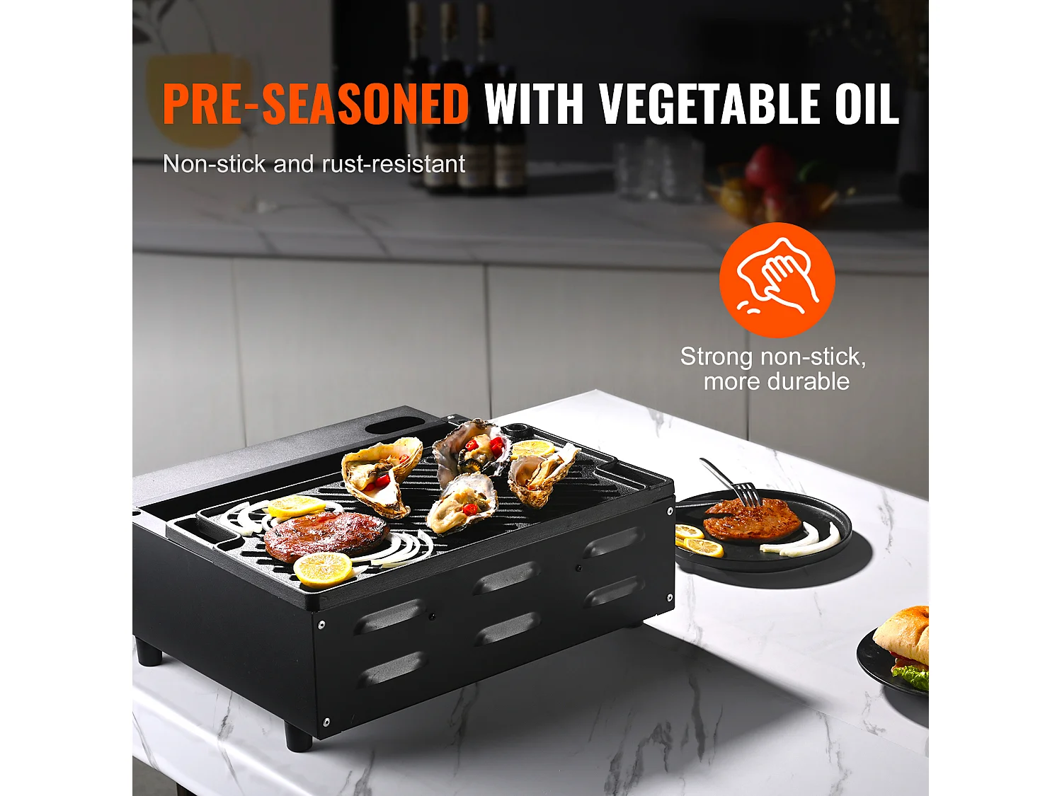 Barbecue Plaque SucceBuy, 25 x 42 cm, Grille de Cuisson Réversible en Fonte pour Cuisinière à Barbecue