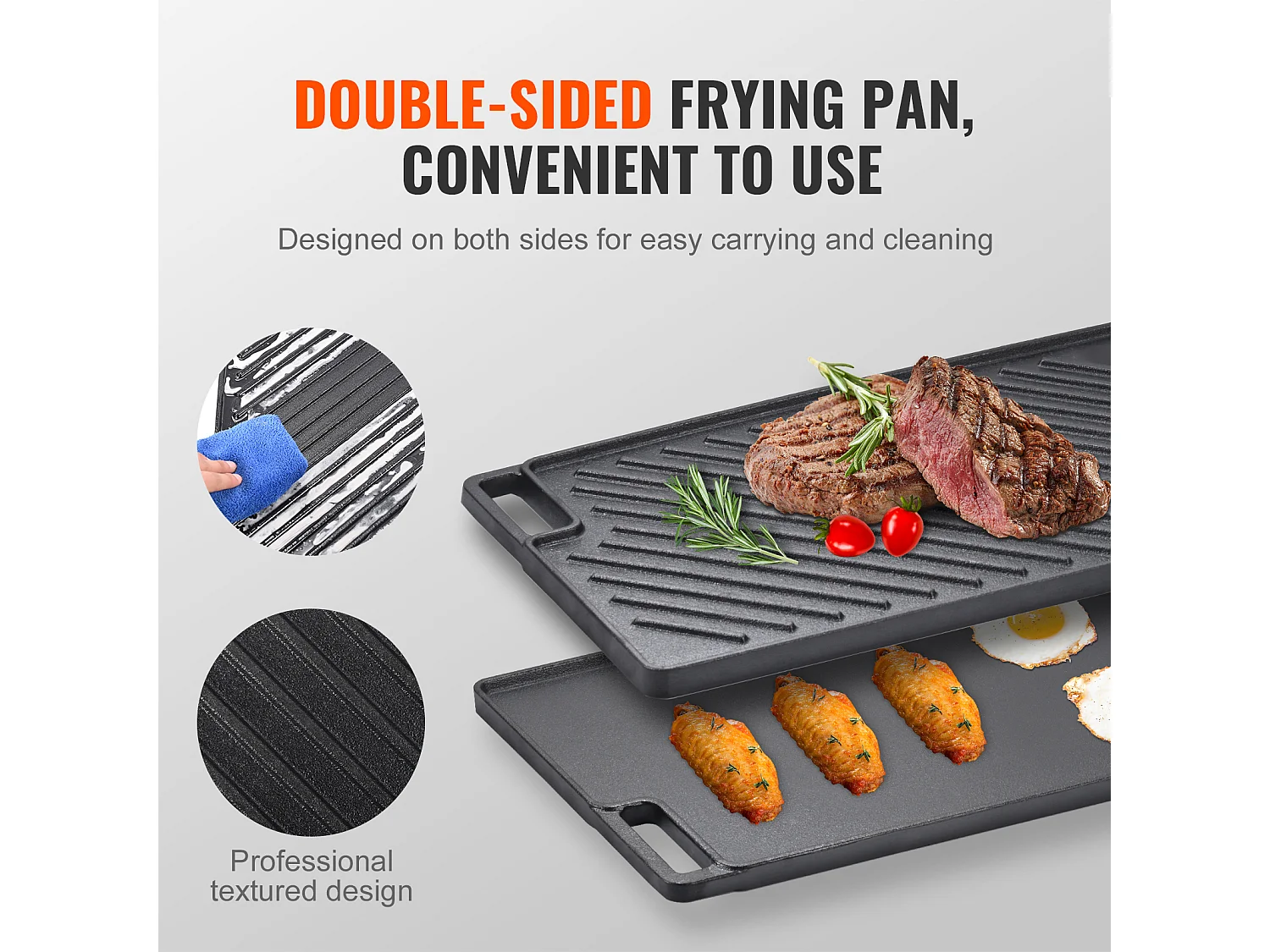 Barbecue Plaque SucceBuy, 25 x 42 cm, Grille de Cuisson Réversible en Fonte pour Cuisinière à Barbecue