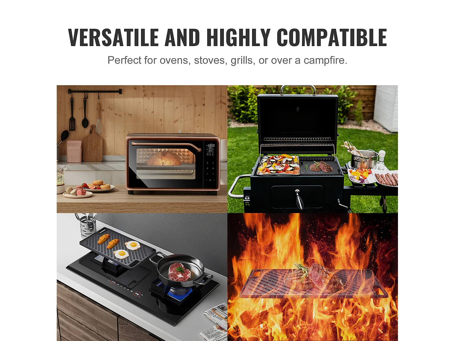 Barbecue Plaque SucceBuy, 25 x 42 cm, Grille de Cuisson Réversible en Fonte pour Cuisinière à Barbecue