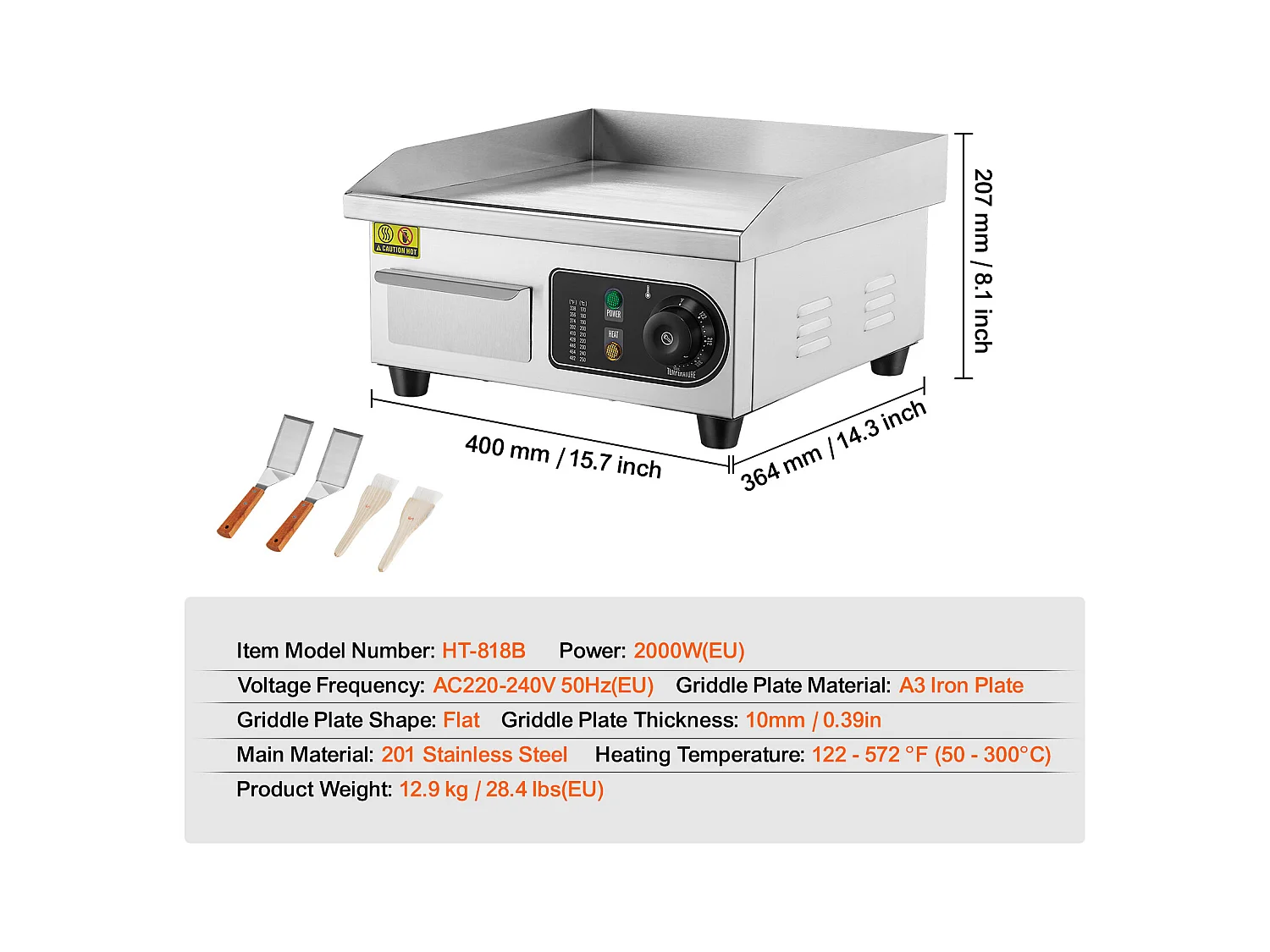 Plancha Électrique SucceBuy 2000 W, Plaque de Cuisson Électrique Commerciale, 122 ℉ - 572 ℉