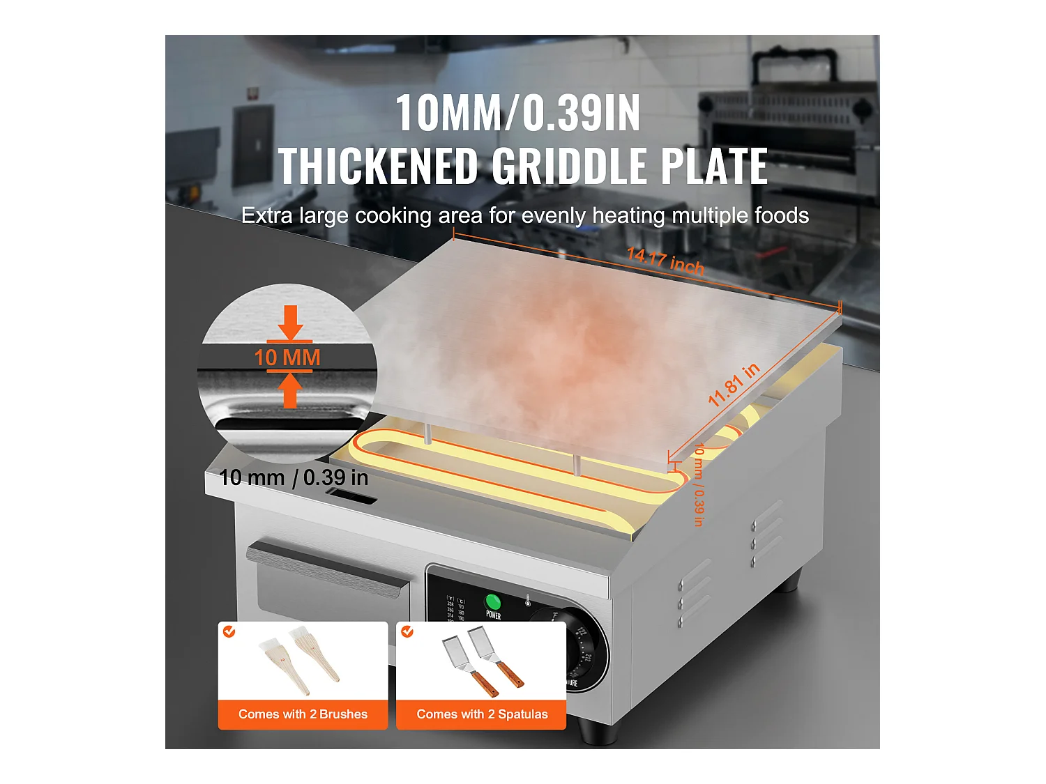Plancha Électrique SucceBuy 2000 W, Plaque de Cuisson Électrique Commerciale, 122 ℉ - 572 ℉