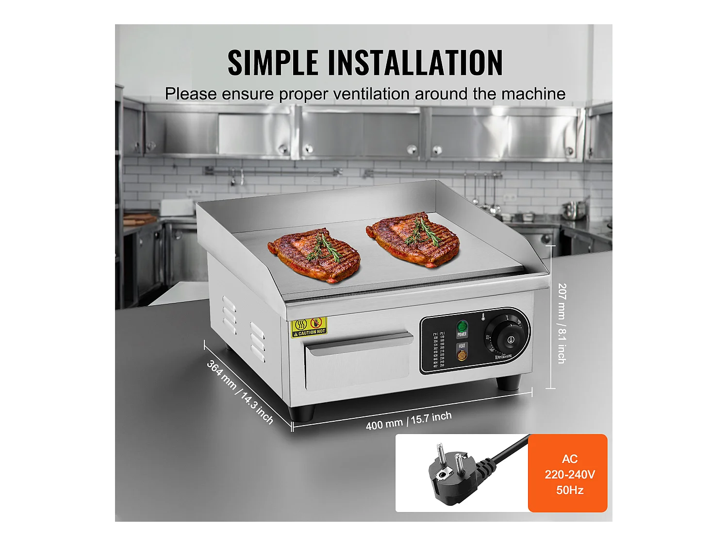 Plancha Électrique SucceBuy 2000 W, Plaque de Cuisson Électrique Commerciale, 122 ℉ - 572 ℉