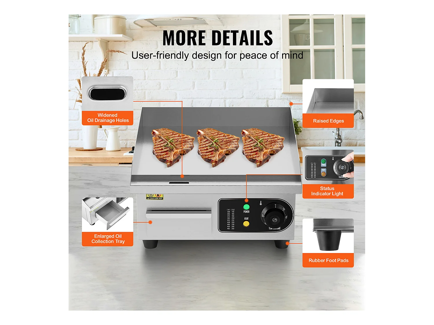 Plancha Électrique SucceBuy 2000 W, Plaque de Cuisson Électrique Commerciale, 122 ℉ - 572 ℉