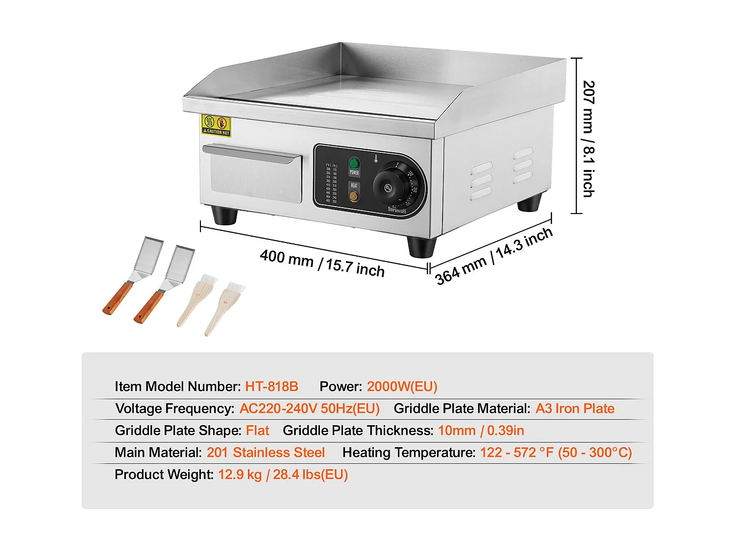 Plancha Électrique SucceBuy 2000 W, Plaque de Cuisson Électrique Commerciale, 122 ℉ - 572 ℉
