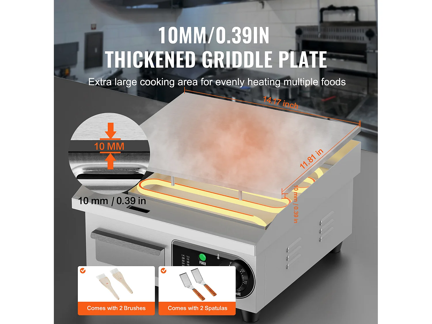 Plancha Électrique SucceBuy 2000 W, Plaque de Cuisson Électrique Commerciale, 122 ℉ - 572 ℉
