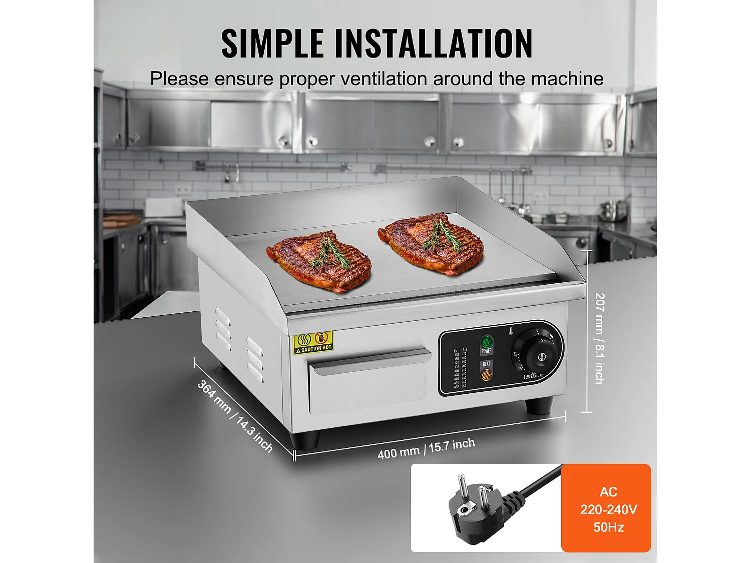 Plancha Électrique SucceBuy 2000 W, Plaque de Cuisson Électrique Commerciale, 122 ℉ - 572 ℉