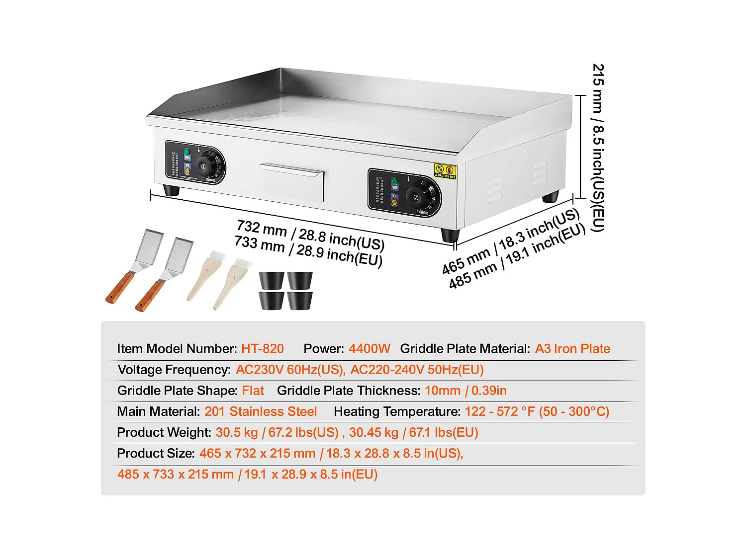 Plancha Électrique SucceBuy 4400 W, Plaque de Cuisson Électrique Commerciale à Surface Plane, 122 ℉-572 ℉