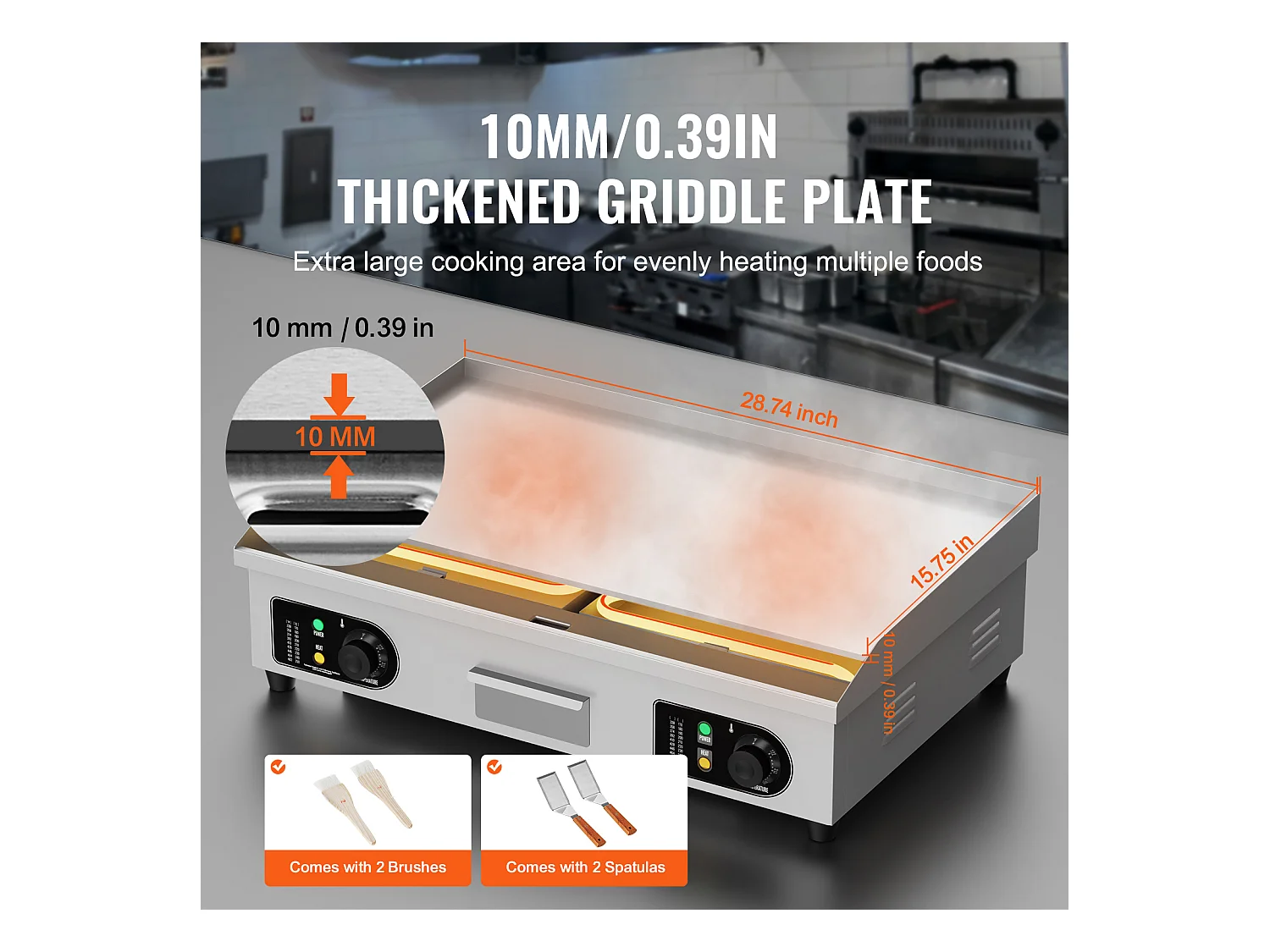 Plancha Électrique SucceBuy 4400 W, Plaque de Cuisson Électrique Commerciale à Surface Plane, 122 ℉-572 ℉