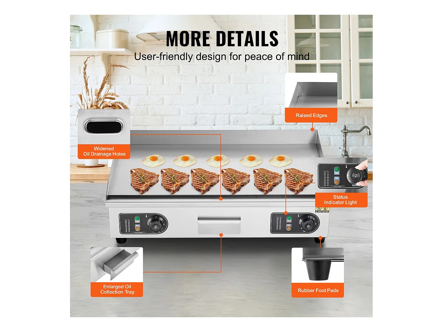 Plancha Électrique SucceBuy 4400 W, Plaque de Cuisson Électrique Commerciale à Surface Plane, 122 ℉-572 ℉
