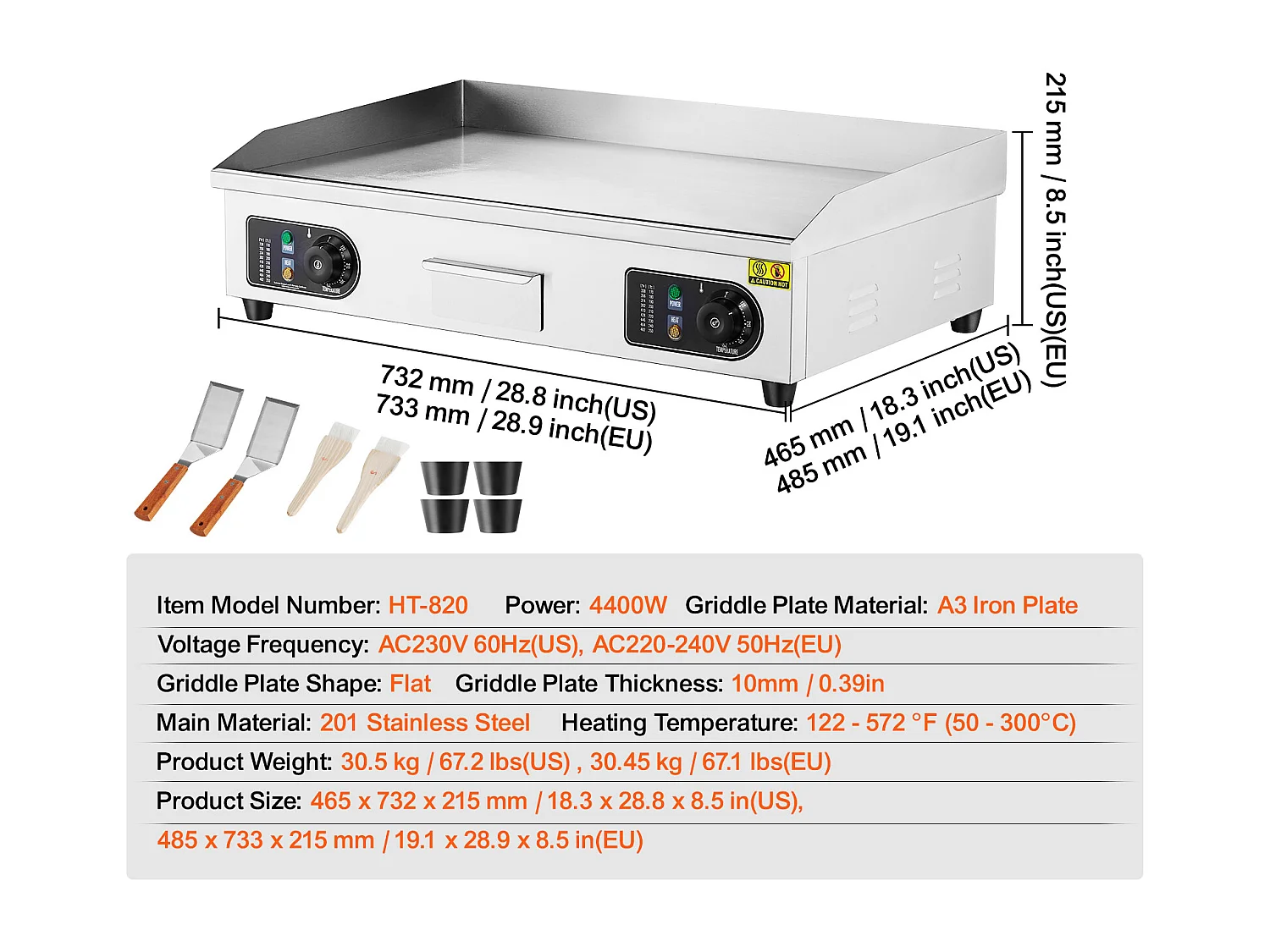 Plancha Électrique SucceBuy 4400 W, Plaque de Cuisson Électrique Commerciale à Surface Plane, 122 ℉-572 ℉