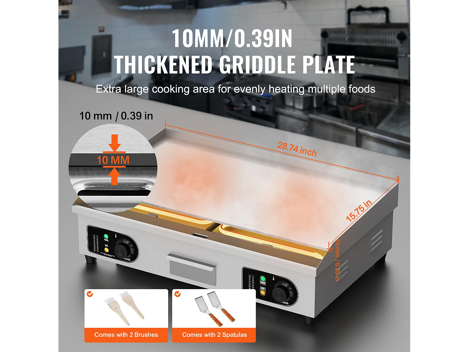 Plancha Électrique SucceBuy 4400 W, Plaque de Cuisson Électrique Commerciale à Surface Plane, 122 ℉-572 ℉