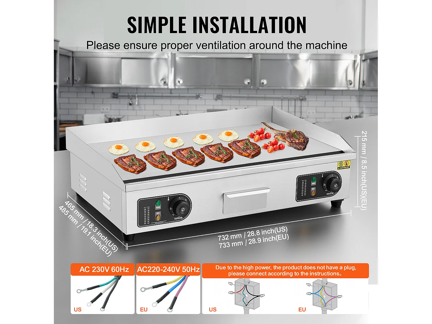 Plancha Électrique SucceBuy 4400 W, Plaque de Cuisson Électrique Commerciale à Surface Plane, 122 ℉-572 ℉
