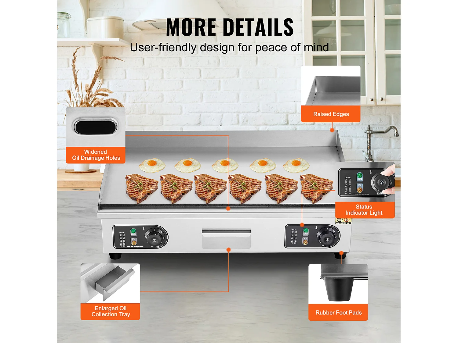 Plancha Électrique SucceBuy 4400 W, Plaque de Cuisson Électrique Commerciale à Surface Plane, 122 ℉-572 ℉