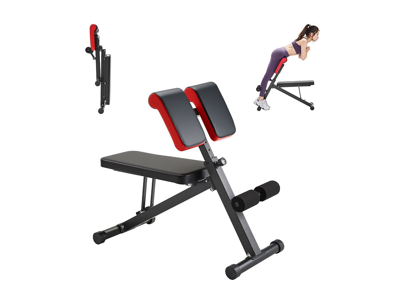 Chaise Romaine Banc Hyperextension Multifonction – Noir/Rouge – Capacité 136 Kg