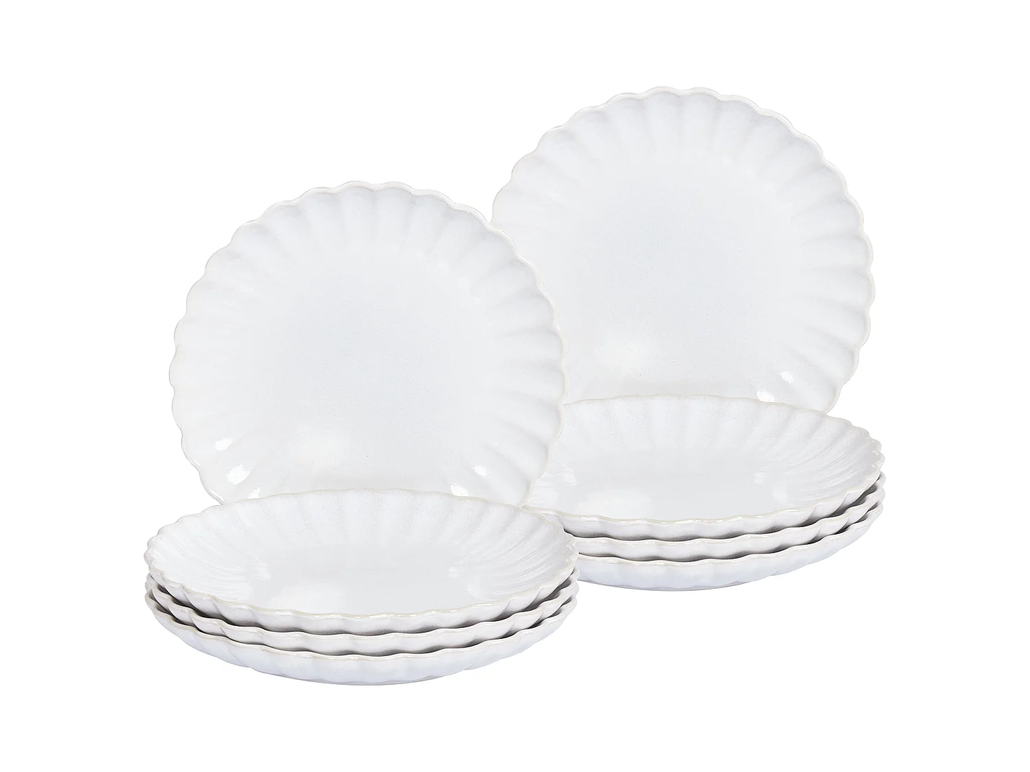 Set of 8 Side Plates NETTLE Stoneware Off-White
