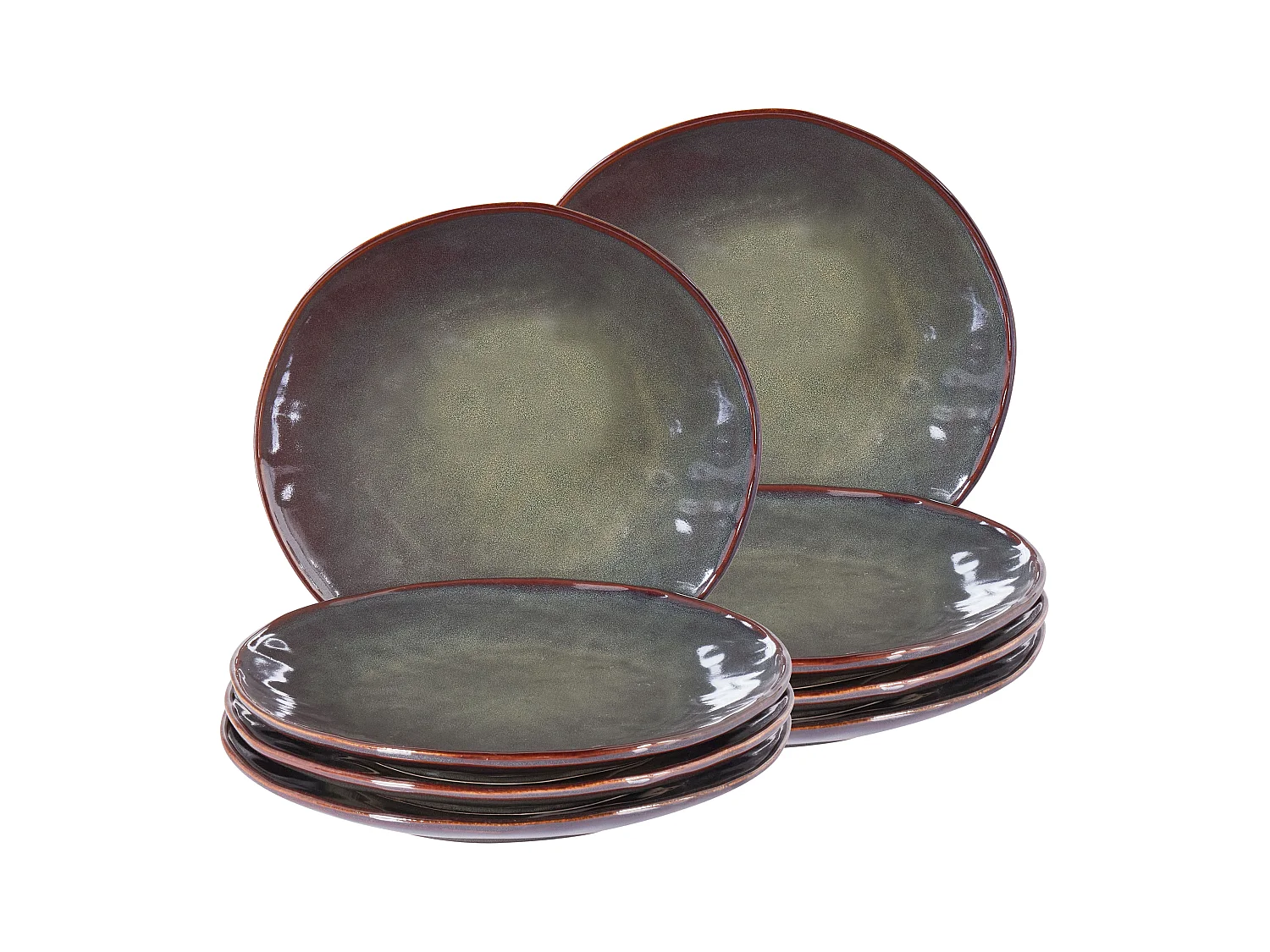 Lot de 8 assiettes plates THYME Grès Vert foncé