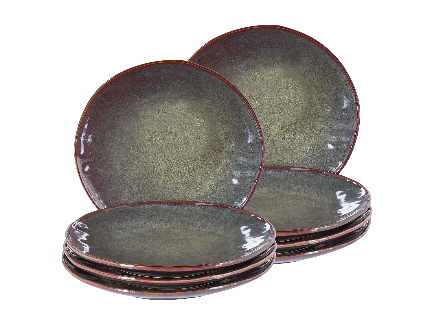 Lot de 8 assiettes plates THYME Grès Vert foncé