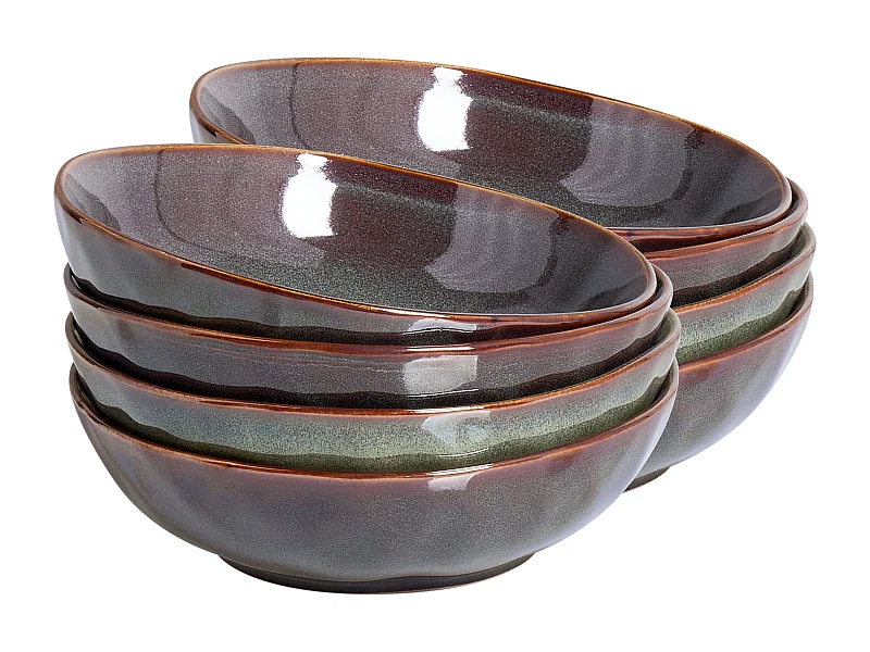 Lot de 8 assiettes creuses THYME Grès Vert foncé