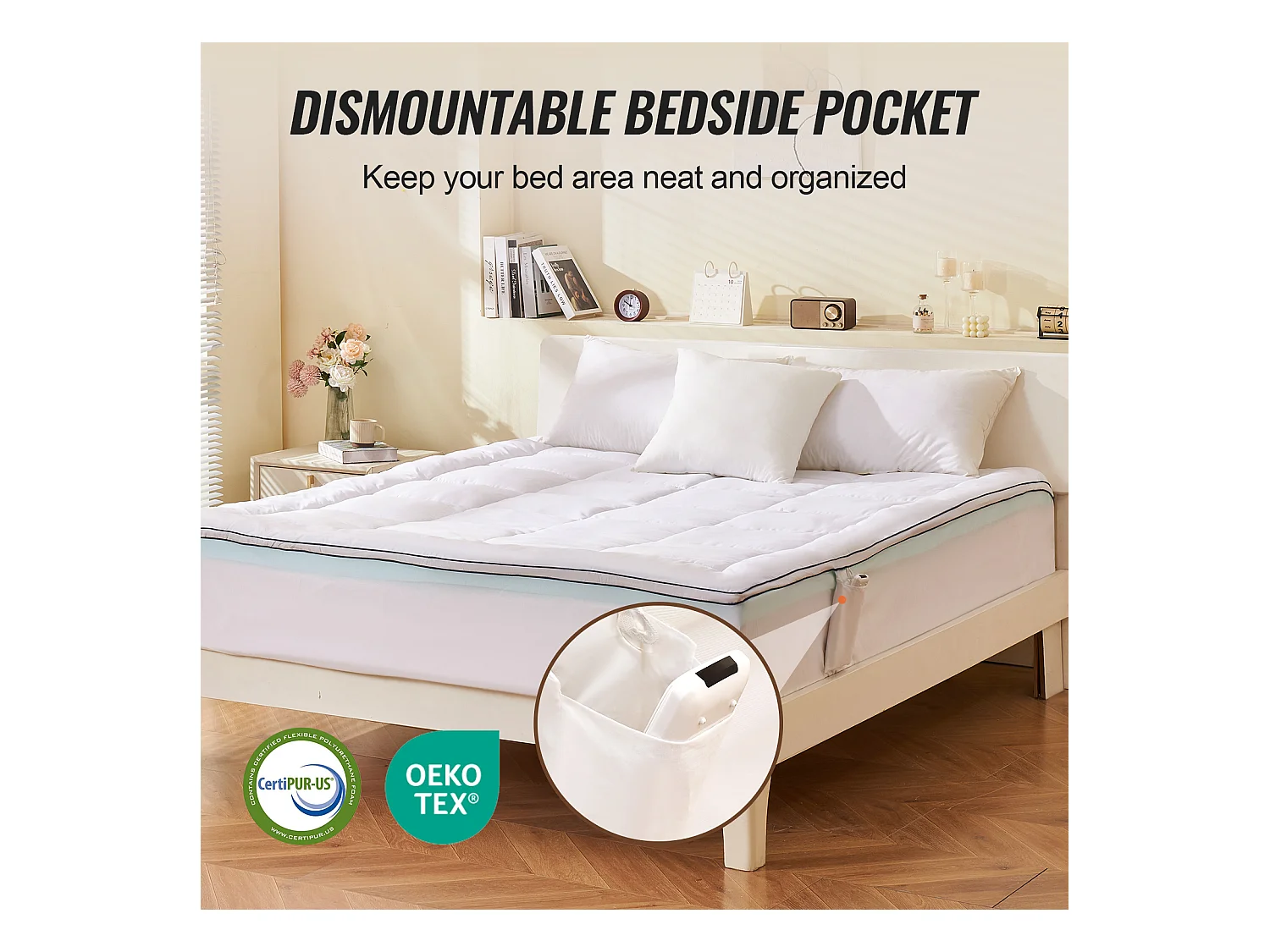 Surmatelas SucceBuy, Mousse à Mémoire de Forme, Rembourrage en Fibres, Queen, Épaisseur 10,2 cm