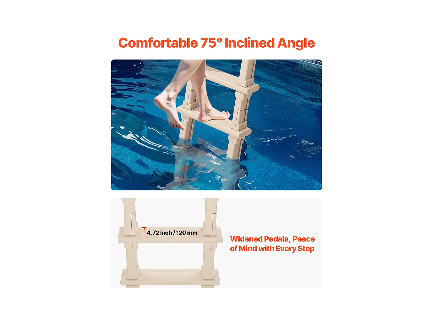 Escada de Piscina, SucceBuy, Escada Inclinada de 5 Degraus para Piscina com 2 Corrimãos, Capacidade de Carga de 136 kg para Piscina de 122 a 137 cm