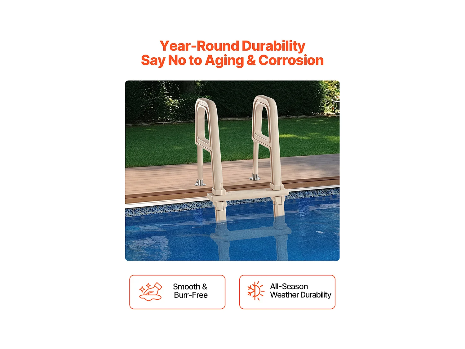 Escada de Piscina, SucceBuy, Escada Inclinada de 5 Degraus para Piscina com 2 Corrimãos, Capacidade de Carga de 136 kg para Piscina de 122 a 137 cm