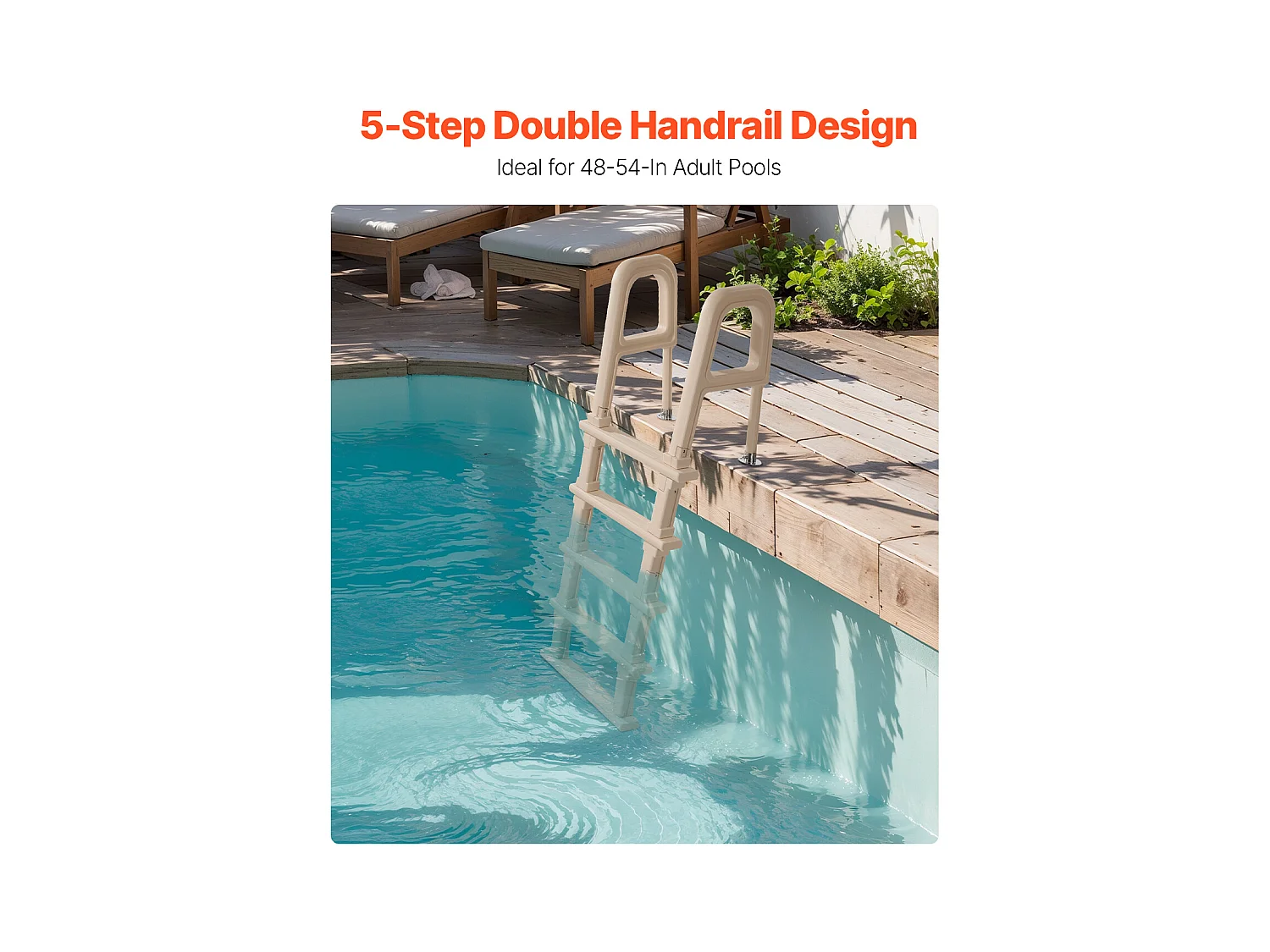 Zwembadladder, SucceBuy 5-traps Hellende Zwembadladder met 2 Leuningen, Belastbaar tot 136 kg voor Zwembaden van 122-137 cm