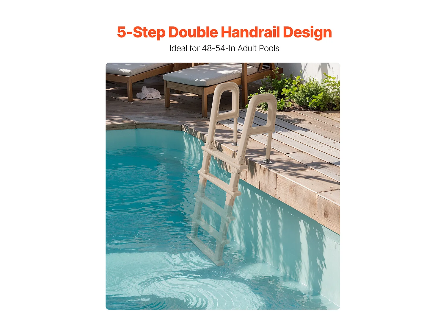 Escalier pour Piscine, SucceBuy Échelle de Piscine Inclinée à 5 Marches avec 2 Rampes, Charge 136 kg pour Piscine de 122 à 137 cm