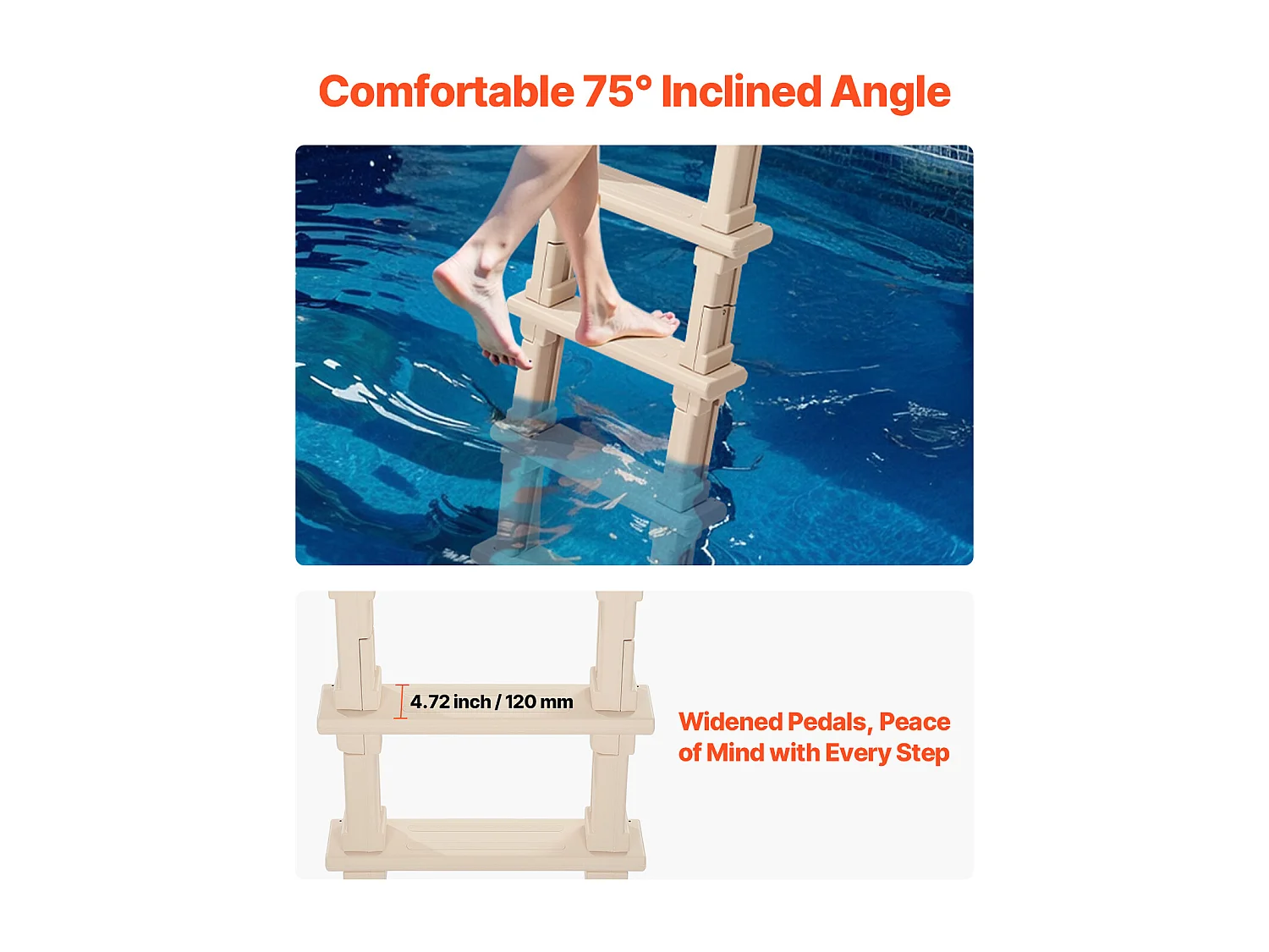 Escalier pour Piscine, SucceBuy Échelle de Piscine Inclinée à 5 Marches avec 2 Rampes, Charge 136 kg pour Piscine de 122 à 137 cm