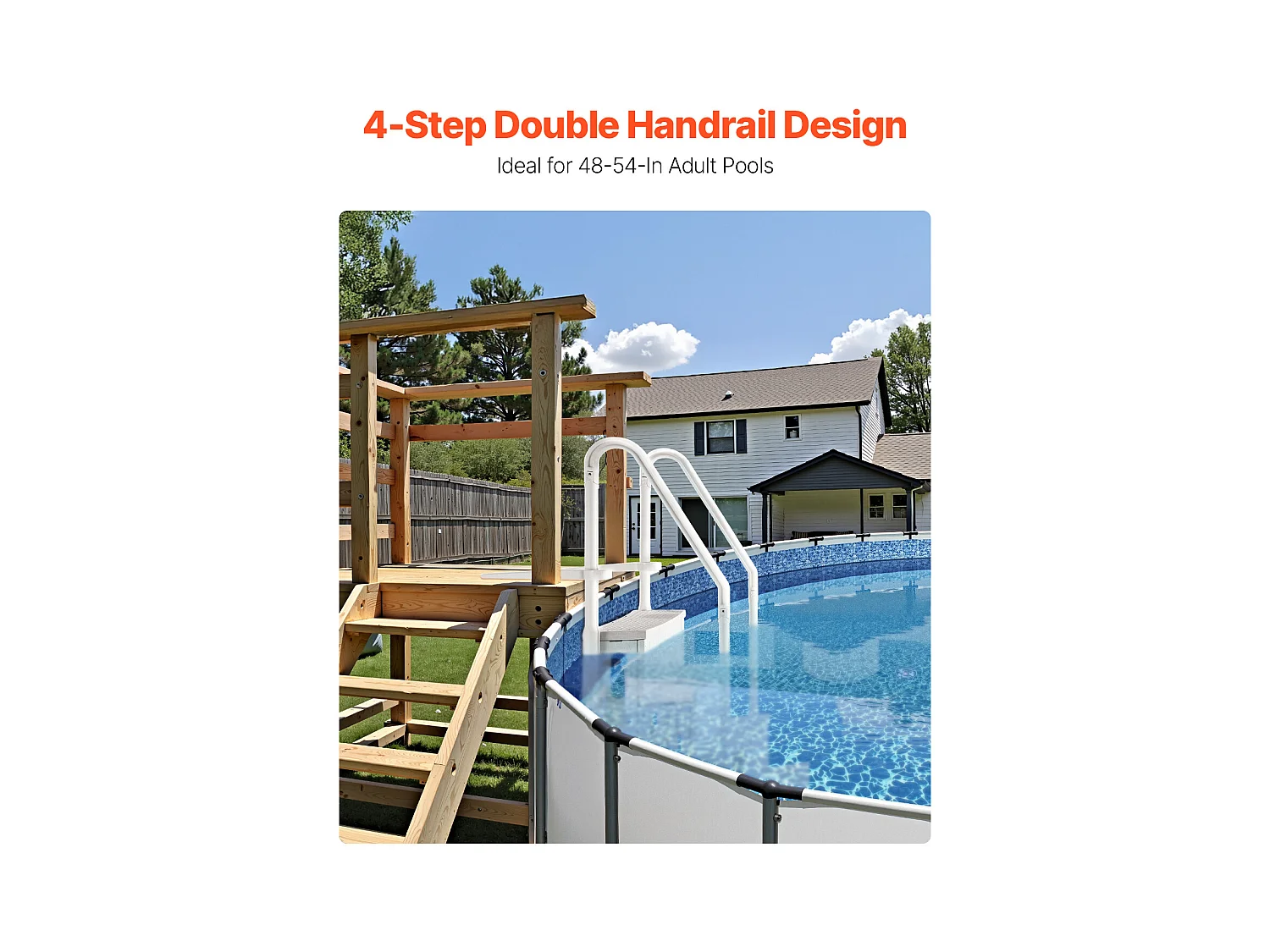 Escalier pour Piscine, SucceBuy Échelle de Piscine Blanche à 4 Marches, 2 Rampes, Capacité de 181,4 kg pour Piscines de 122 à 137 cm