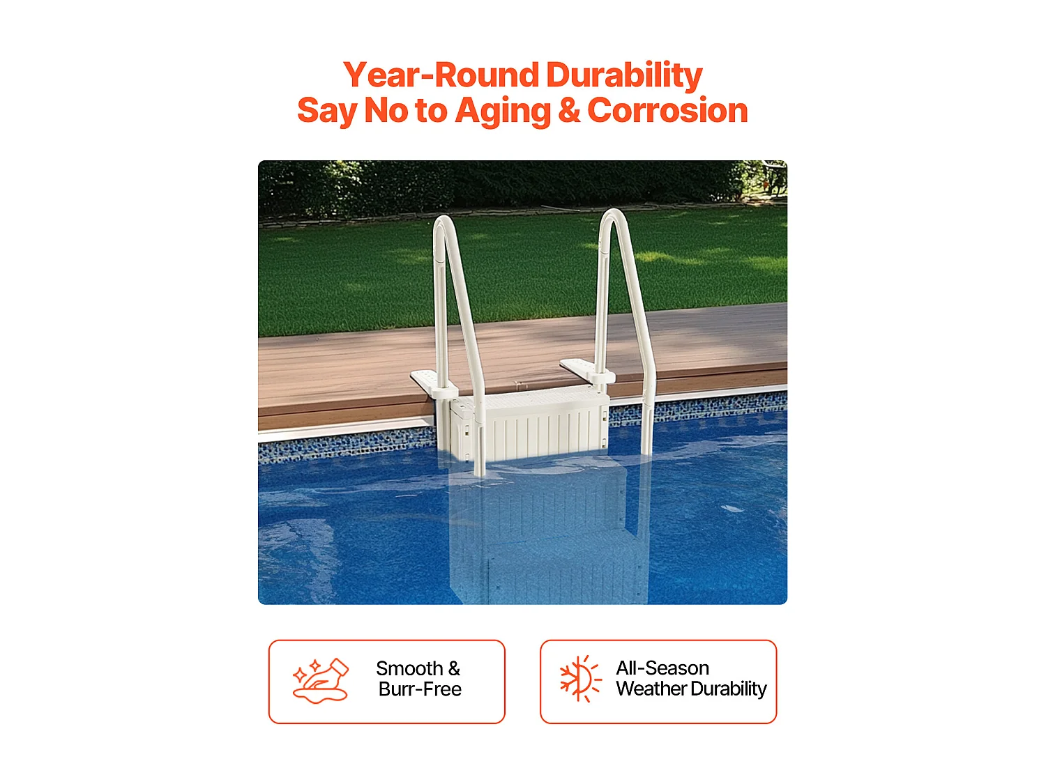 Escalier pour Piscine, SucceBuy Échelle de Piscine Blanche à 4 Marches, 2 Rampes, Capacité de 181,4 kg pour Piscines de 122 à 137 cm