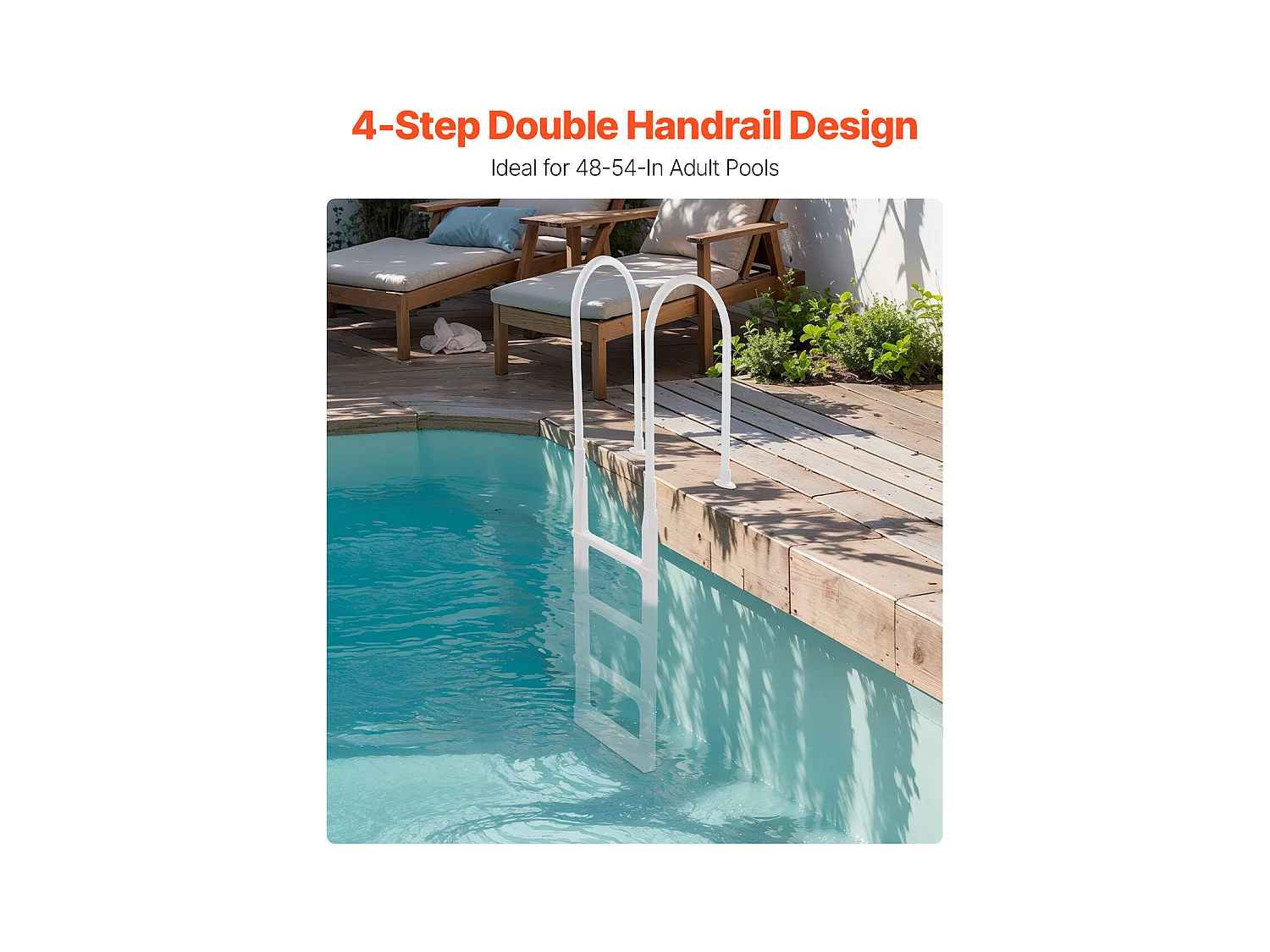 Escalier pour Piscine, SucceBuy Échelle de Piscine à 4 Marches, 2 Rampes, Capacité de 136 kg pour Piscine de 122 à 137 cm