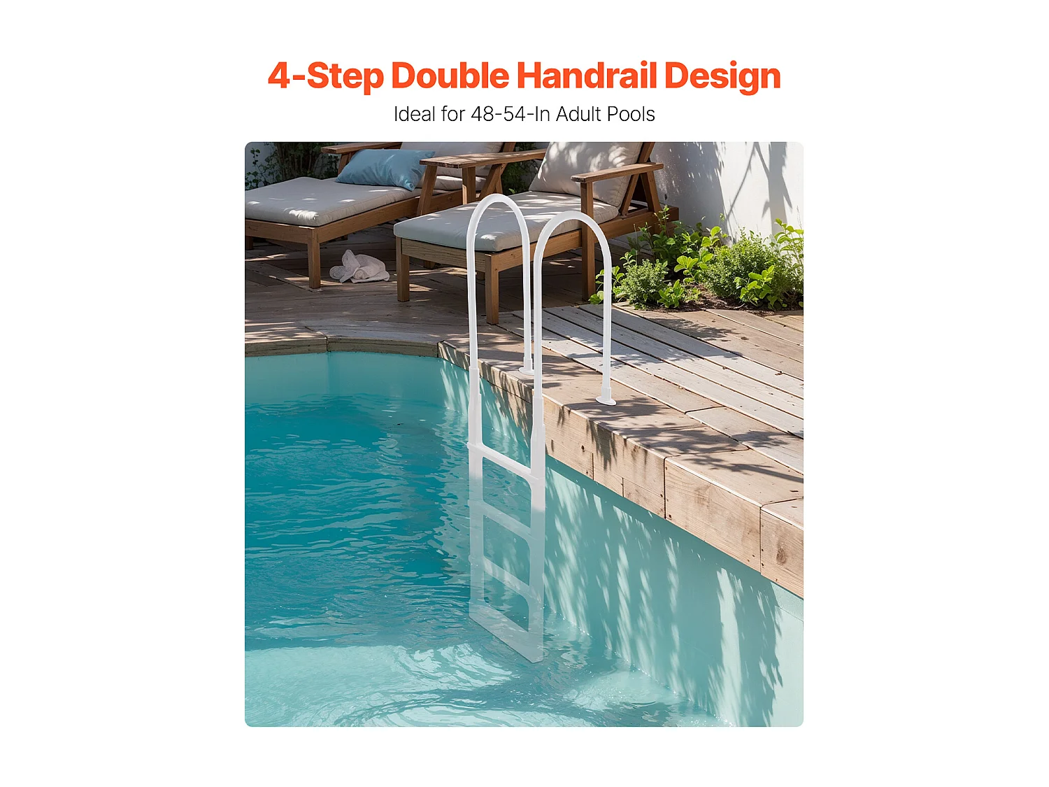 Escalier pour Piscine, SucceBuy Échelle de Piscine à 4 Marches, 2 Rampes, Capacité de 136 kg pour Piscine de 122 à 137 cm