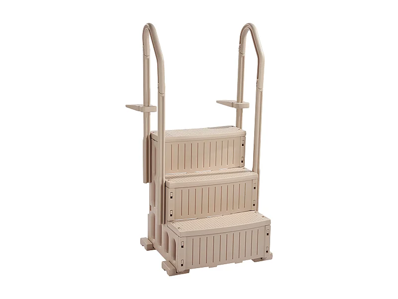 Zwembadladder, SucceBuy 3-traps Taupe Zwembadladder met 2 Leuningen, Ondersteunt 181 kg voor Zwembaden van 91 tot 122 cm