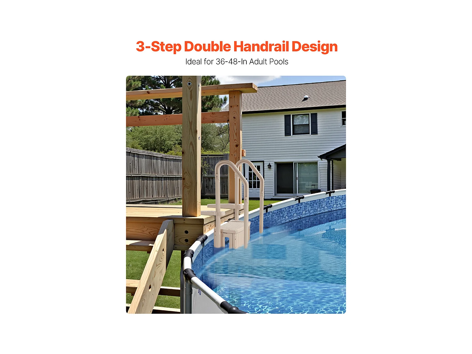 Escada de Piscina, SucceBuy Escada de Piscina de 3 Degraus Cinzento-Claro com 2 Corrimãos, Suporta 181 kg para Piscinas de 91 a 122 cm