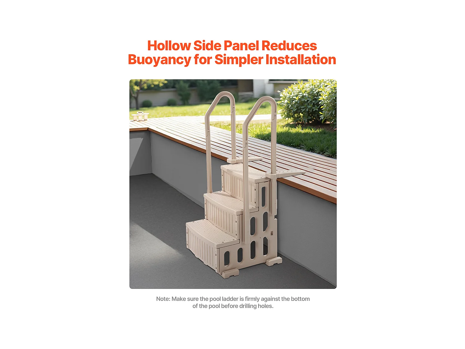 Escalera de Piscina SucceBuy de 3 Peldaños en Color Topo con 2 Pasamanos, Soporta 181 kg para Piscinas de 91 a 122 cm