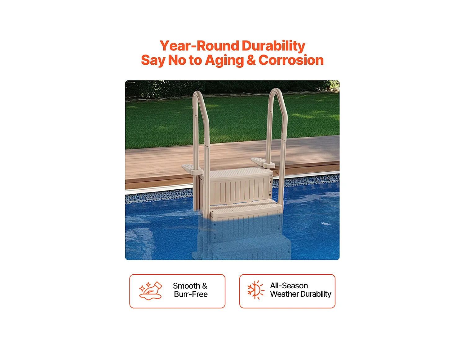 Escalera de Piscina SucceBuy de 3 Peldaños en Color Topo con 2 Pasamanos, Soporta 181 kg para Piscinas de 91 a 122 cm