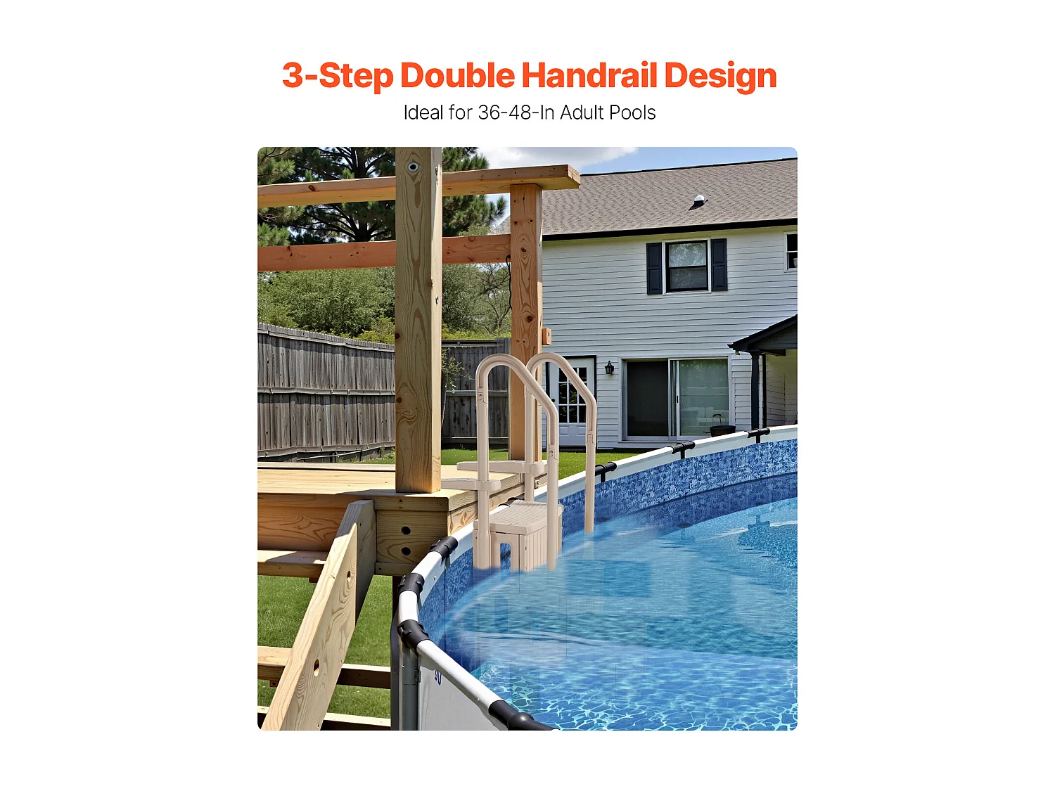Escalier pour Piscine, SucceBuy Échelle de Piscine 3 Marches Taupe avec 2 Rampes, Supportant 181 kg pour Piscines de 91 à 122 cm