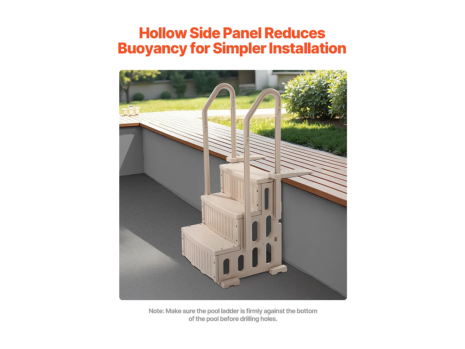 Escalier pour Piscine, SucceBuy Échelle de Piscine 3 Marches Taupe avec 2 Rampes, Supportant 181 kg pour Piscines de 91 à 122 cm