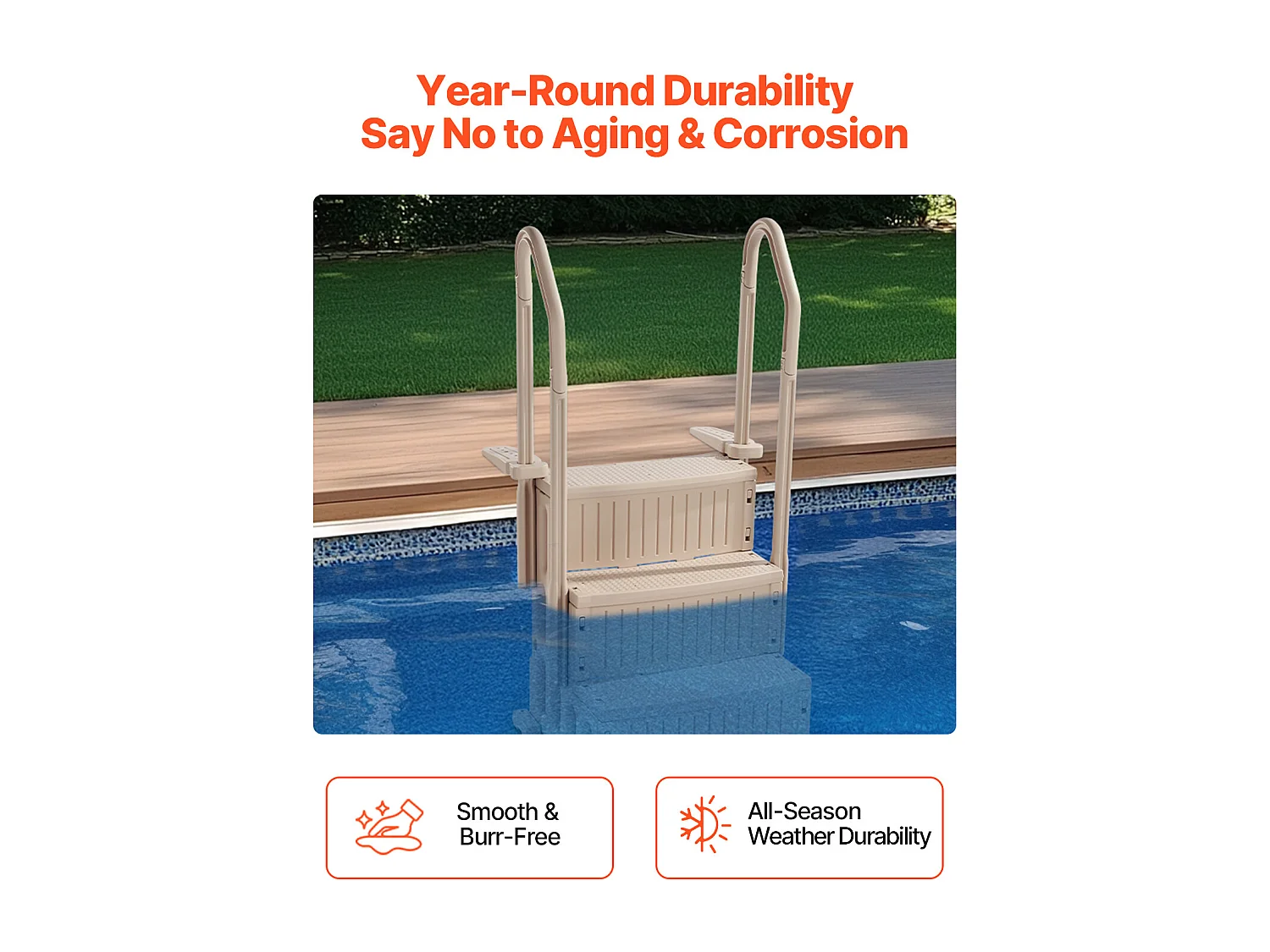 Escalier pour Piscine, SucceBuy Échelle de Piscine 3 Marches Taupe avec 2 Rampes, Supportant 181 kg pour Piscines de 91 à 122 cm