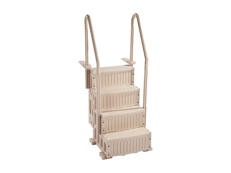 Zwembadladder, SucceBuy 4-traps Taupe Zwembadladder met 2 Leuningen, Ondersteunt 181 kg voor Zwembaden van 122 tot 137 cm
