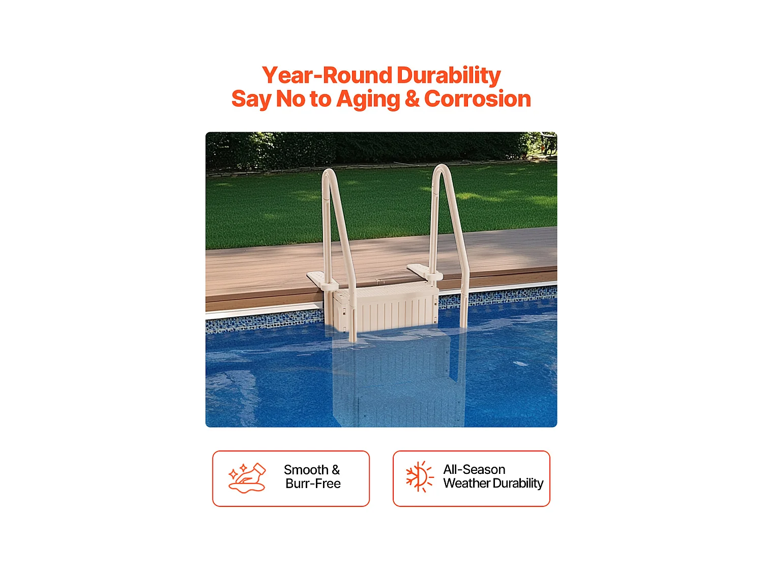 Escalier pour Piscine, SucceBuy Échelle de Piscine 4 Marches Taupe avec 2 Rampes, Supportant 181 kg pour Piscines de 122 à 137 cm